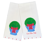 Deck Those Halls Christmas Chinoiserie Boxwood Tea Towel