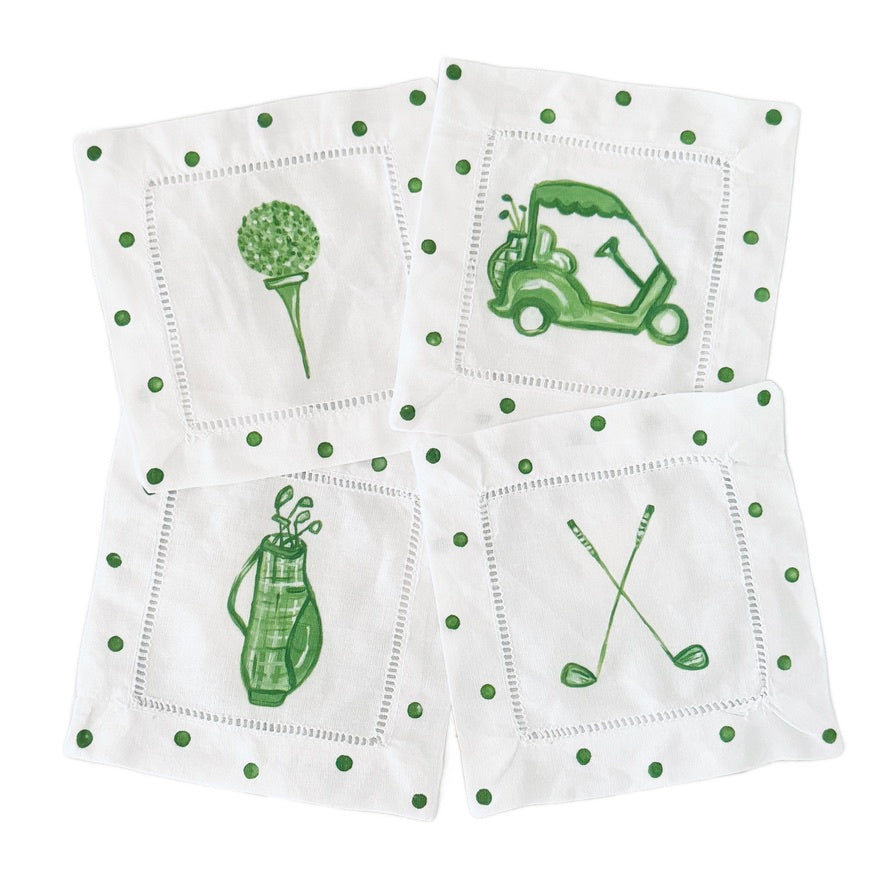 Green and White Golf Napkins
