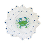 Green and Blue Crab Linen Cocktail Napkins