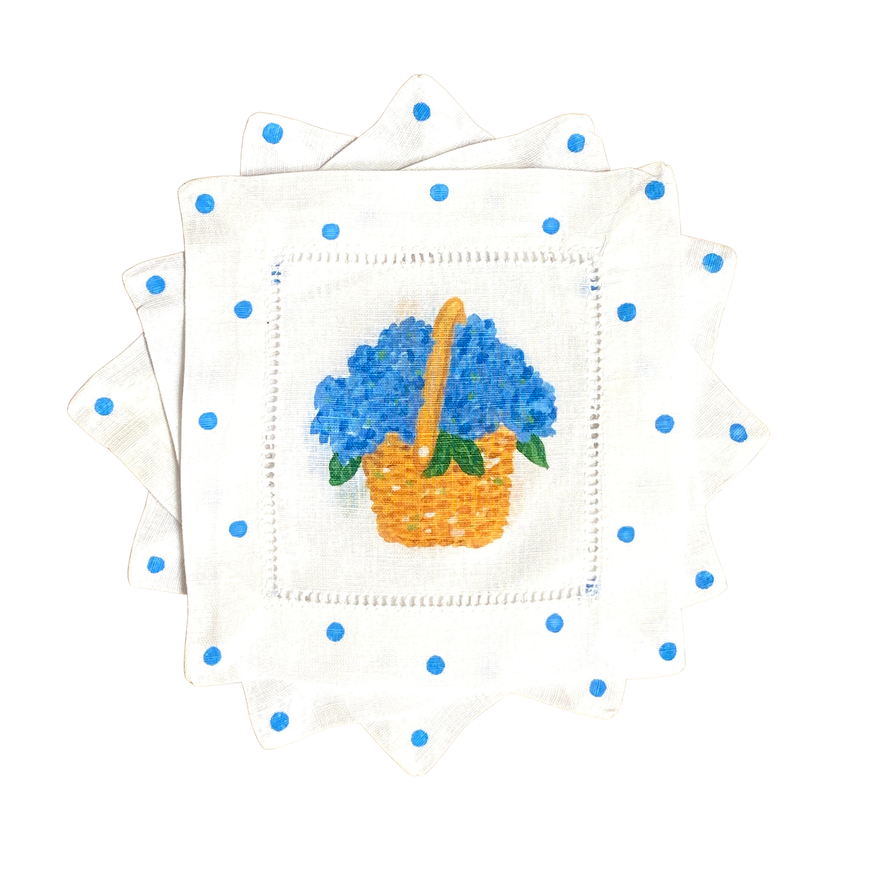 Nantucket Basket Hydrangea Linen Cocktail Napkins - Thumbnail 2