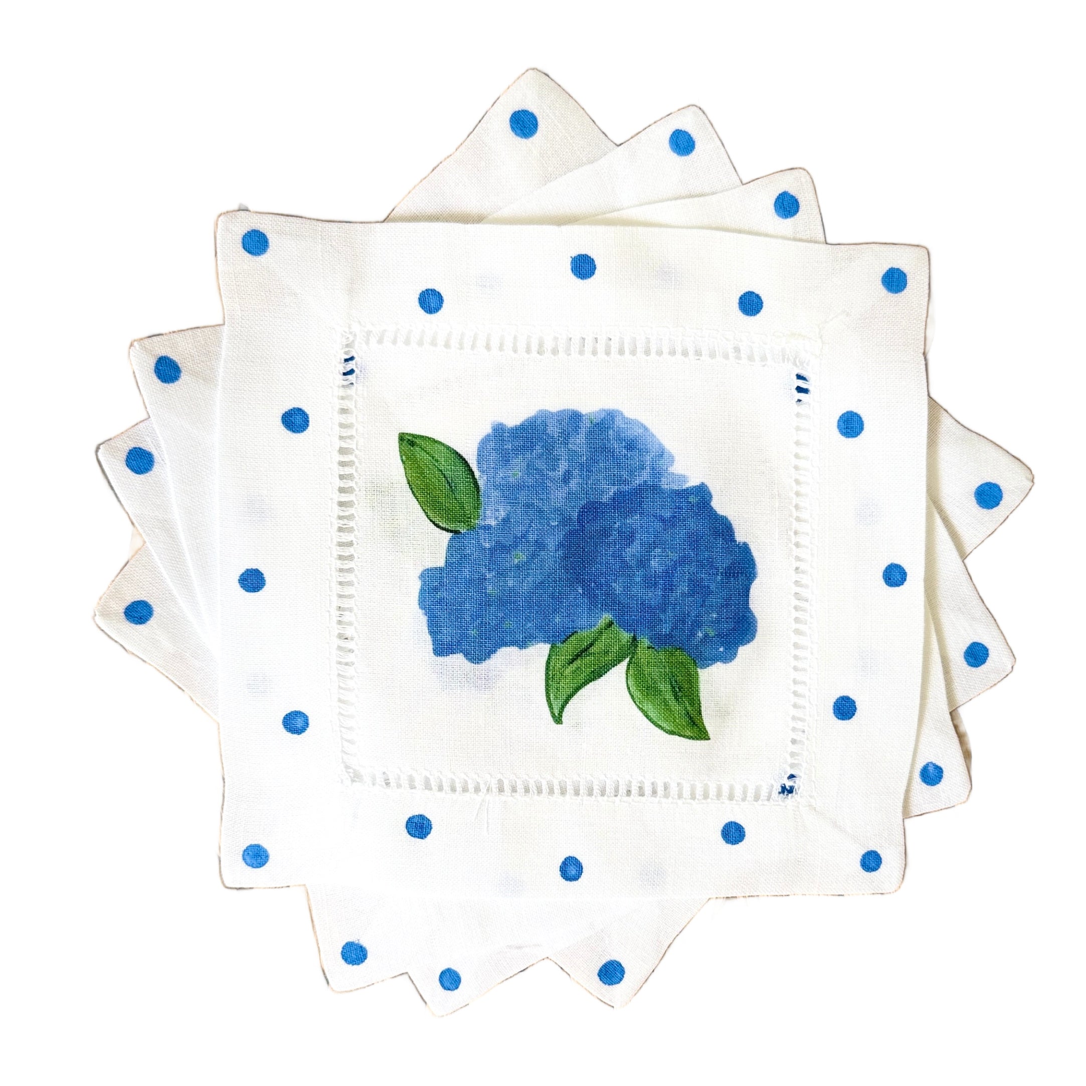 Blue Hydrangea Linen Cocktail Napkins