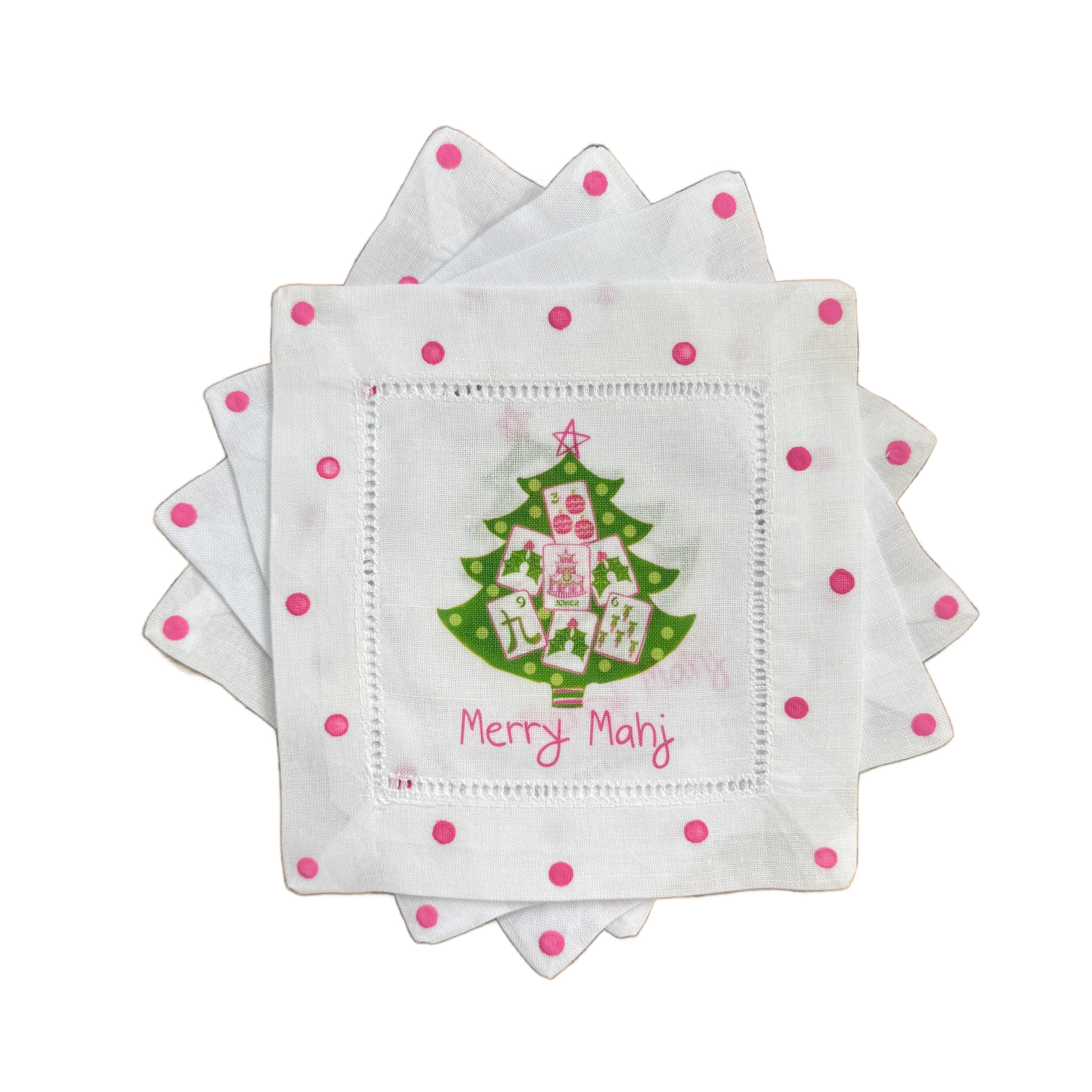 Merry Mahj! Christmas Mahjong Linen Cocktail Napkins