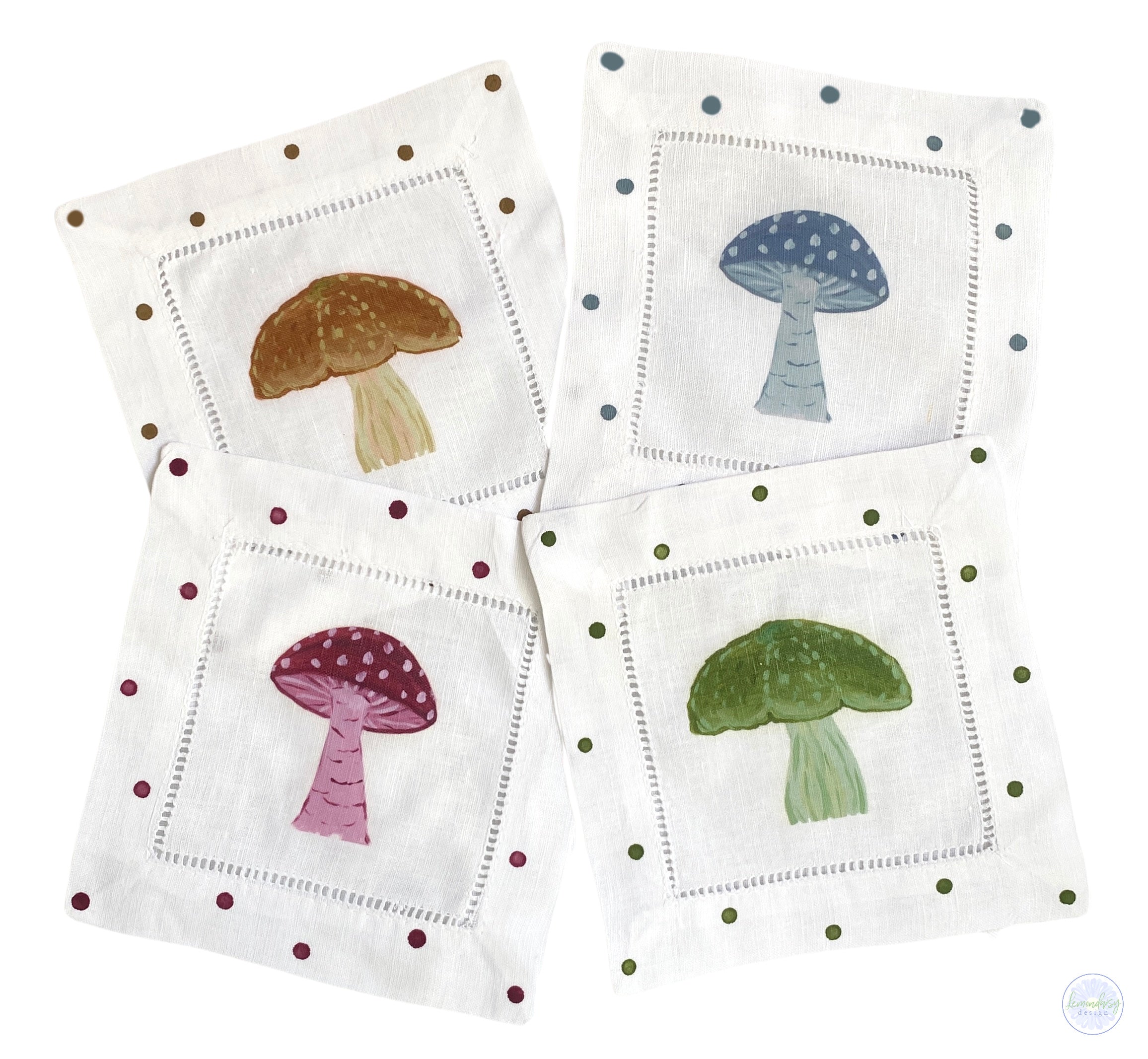 Fall Mushrooms Linen Cocktail Napkins