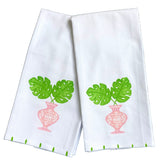 Pink Chinoiserie Monstera Leaf Tea Towel