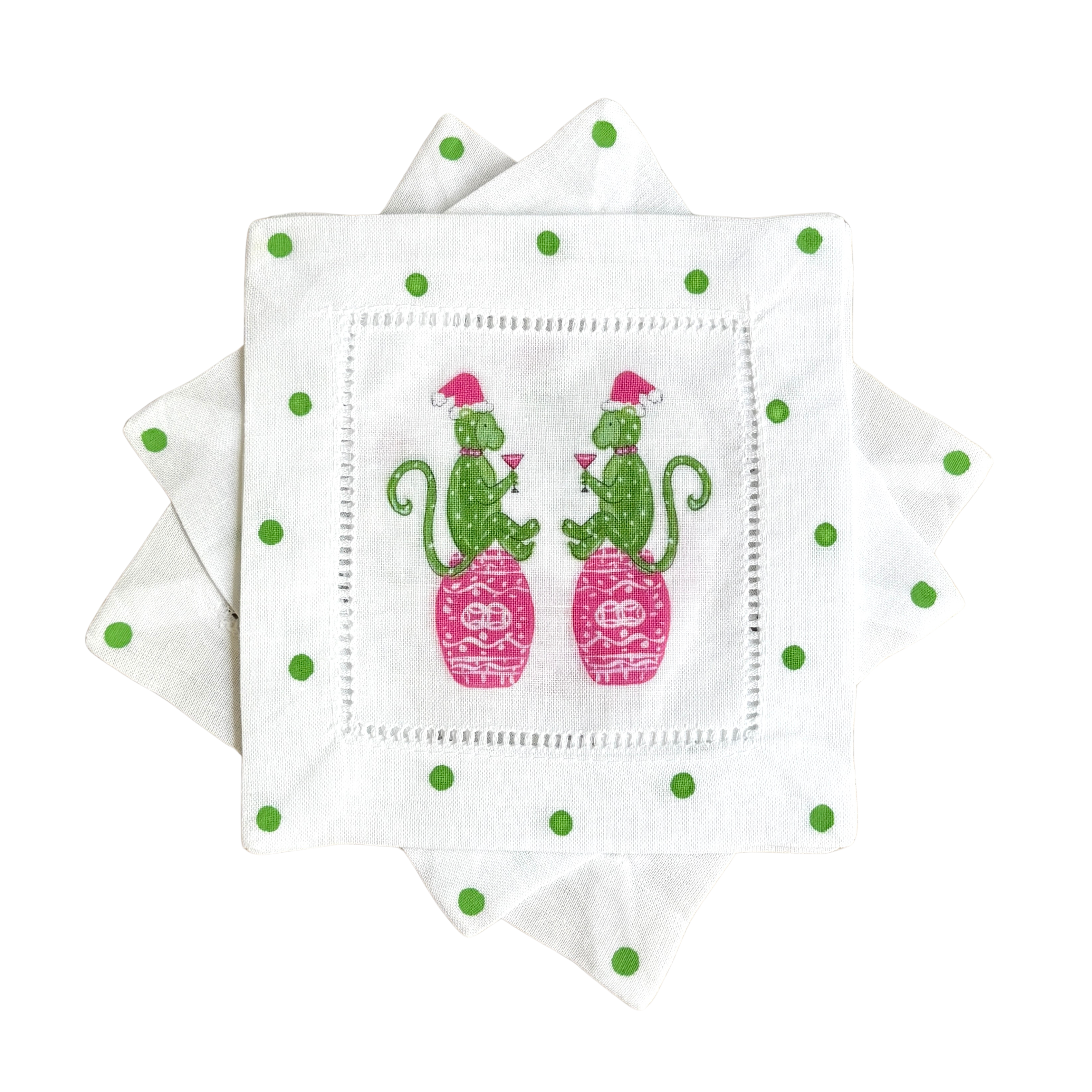 Chinoiserie Monkey Linen Cocktail Napkins - Thumbnail 3