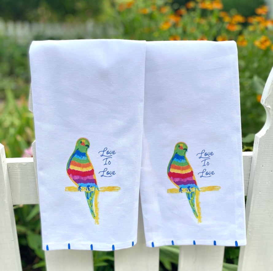 Love is Love Rainbow Parrot Tea Towel - Thumbnail 2