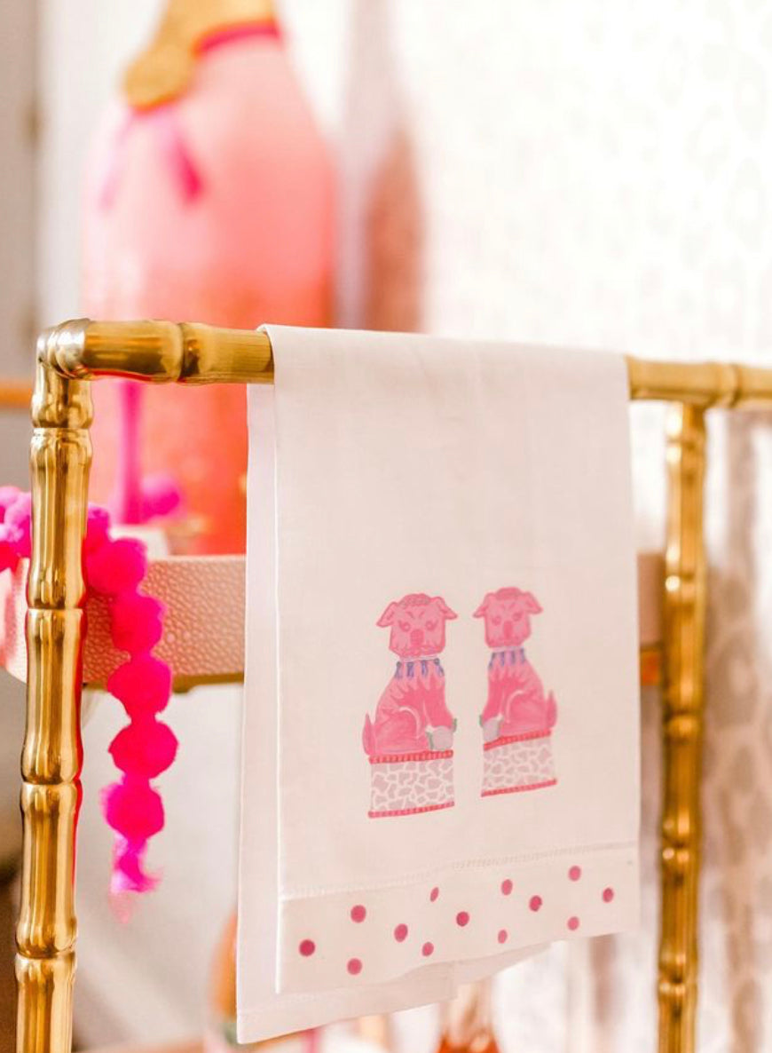 Chinoiserie Foo Dogs Linen Guest Towels - Thumbnail 2