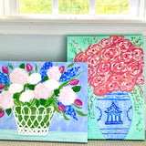 Colorful Flowers in White Wire Planter Painting