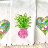 Pink Heart Topiary Tea Towel