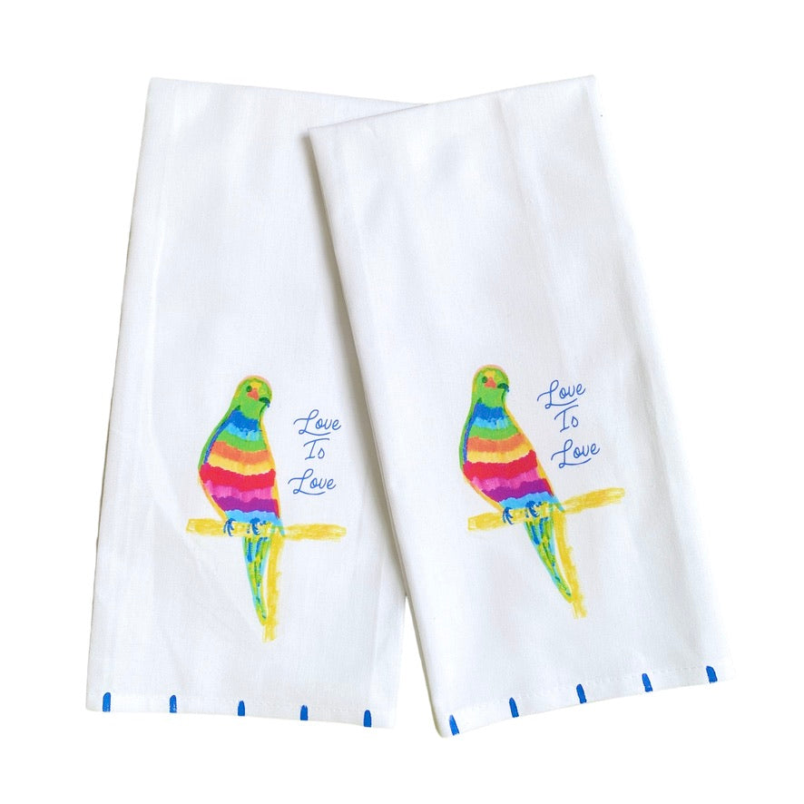 Love is Love Rainbow Parrot Tea Towel