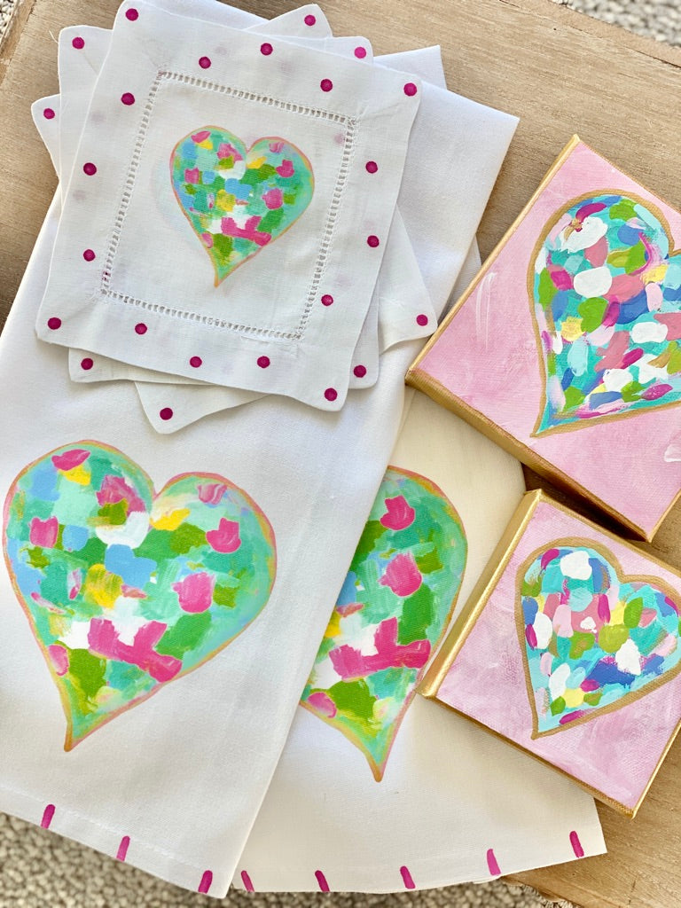 Pink Abstract Heart Topiary Tea Towel - Thumbnail 2