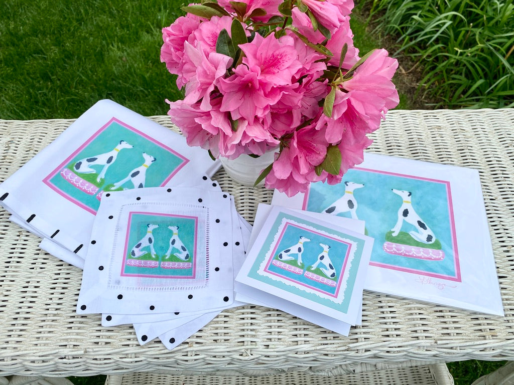 Chinoiserie Whippets Linen Cocktail Napkins