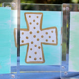 Gold and White Cross Painting in Acrylic Frame