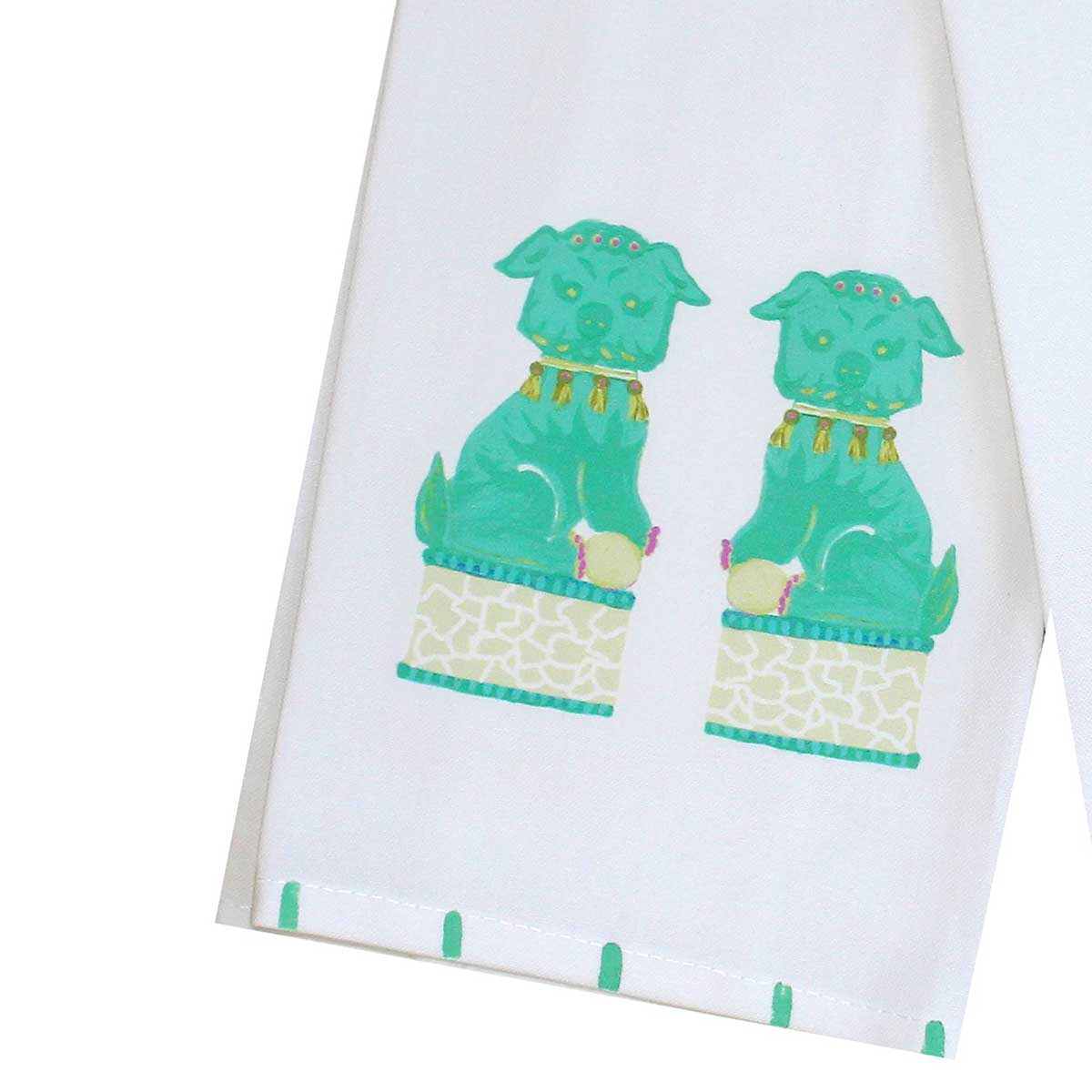 Chinoiserie Foo Dogs Tea Towel - Thumbnail 2
