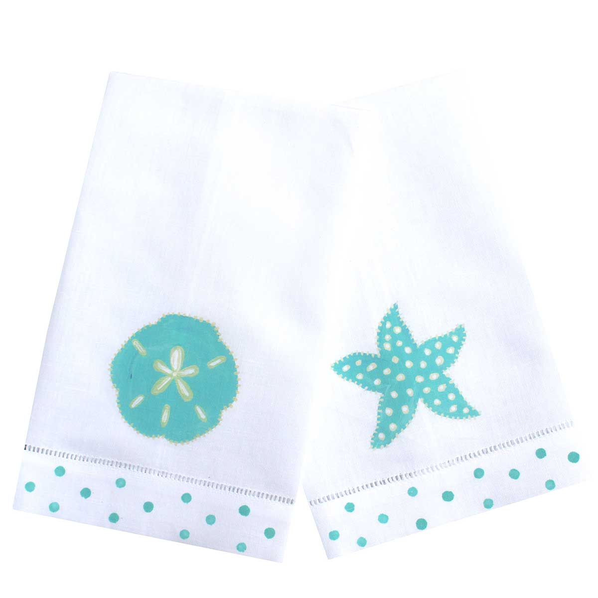 Aqua Sand Dollar and Starfish Linen Guest Towel Set