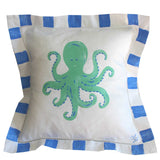 Aqua and Blue Octopus Linen Pillow