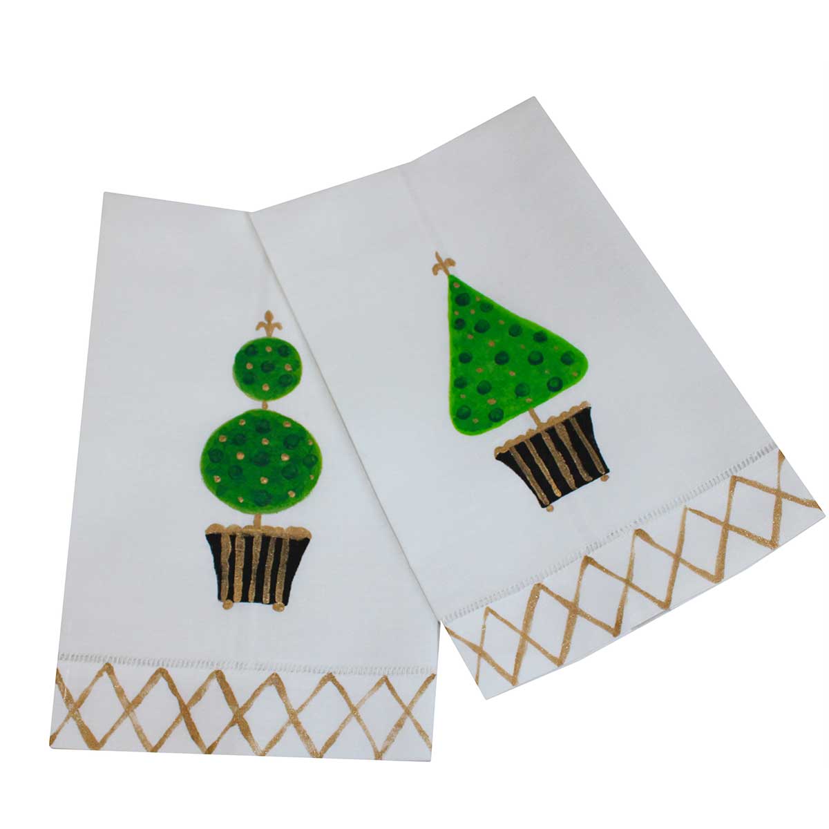 Black & Gold Topiary Linen Guest Towel Set