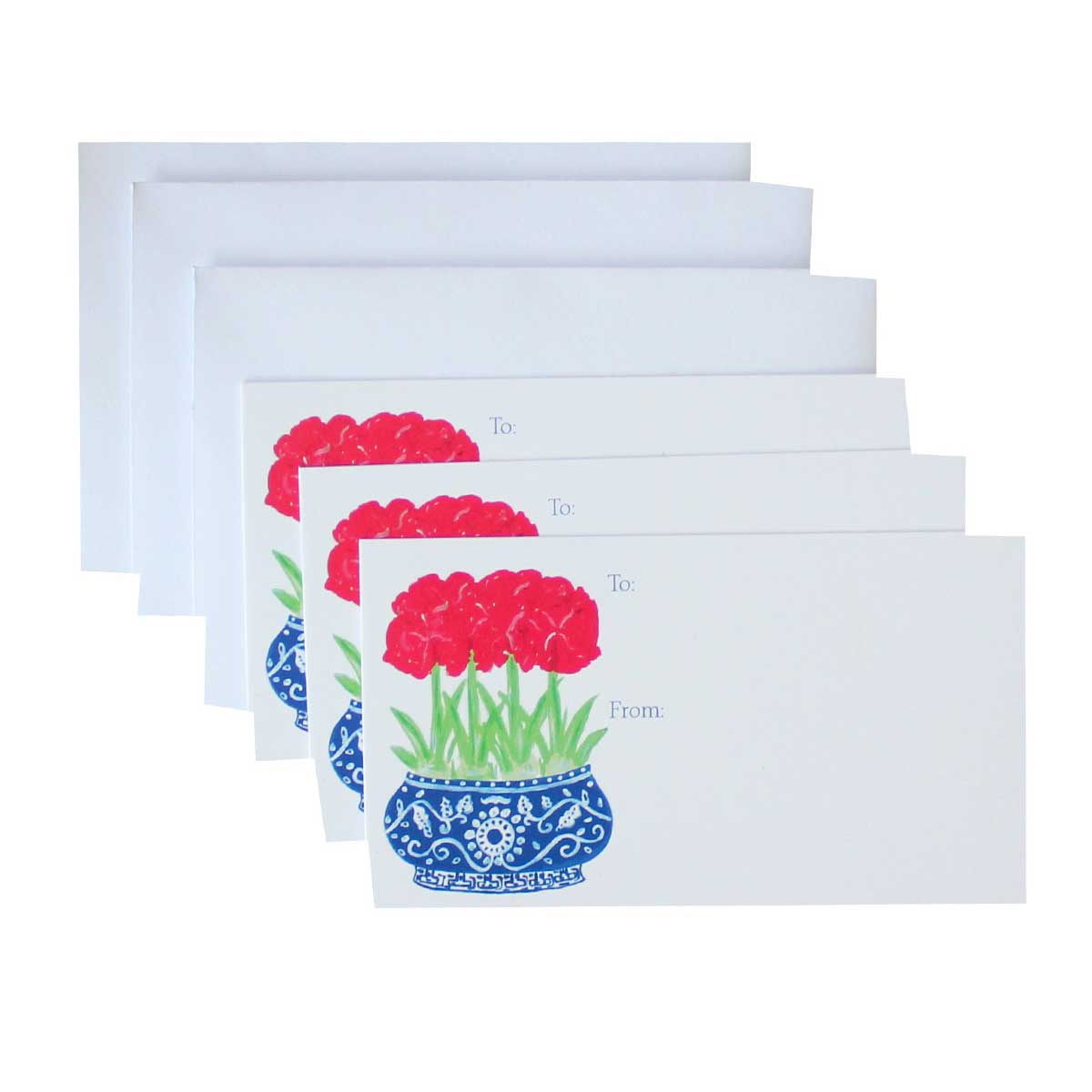 Blue Chinoiserie Red Amaryllis Gift Enclosure Card Set
