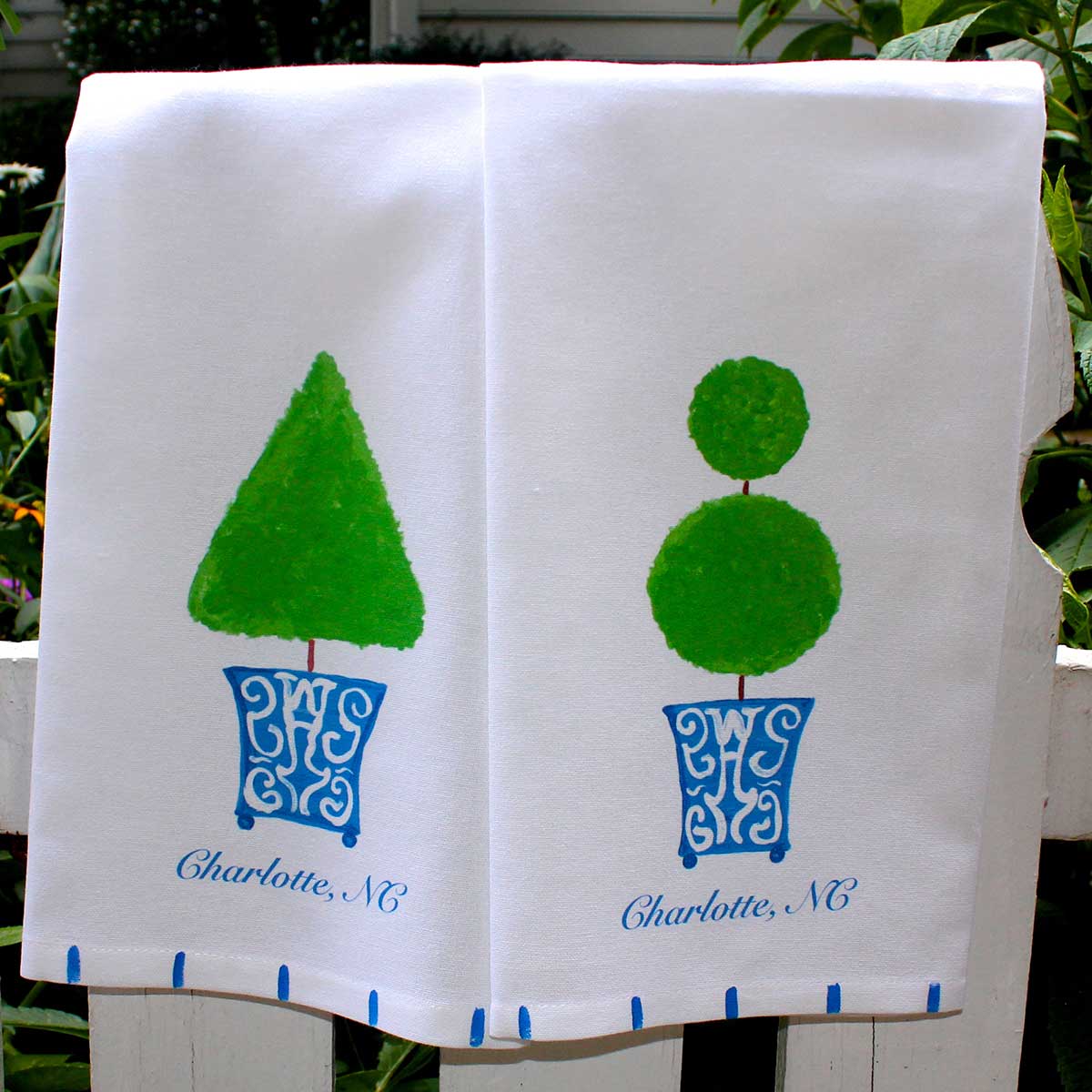 Blue Chinoiserie Topiary Tea Towel - Thumbnail 3