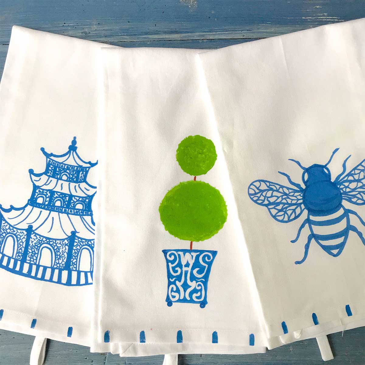 Blue Chinoiserie Topiary Tea Towel - Thumbnail 2