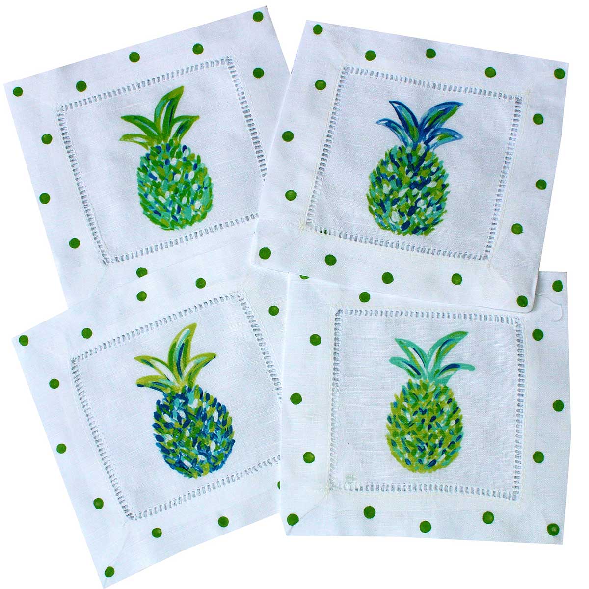 Blue & Green Pineapple Linen Cocktail Napkins - Thumbnail 3