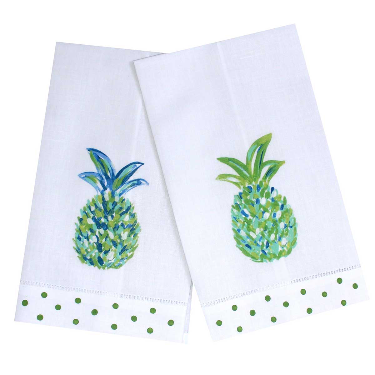Blue and Green Pineapple Linen Guest Towel Set
