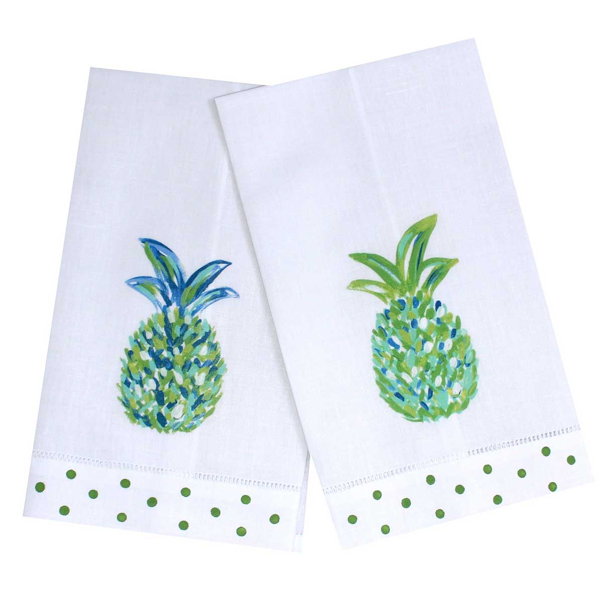 Blue and Green Pineapple Linen Guest Towels
