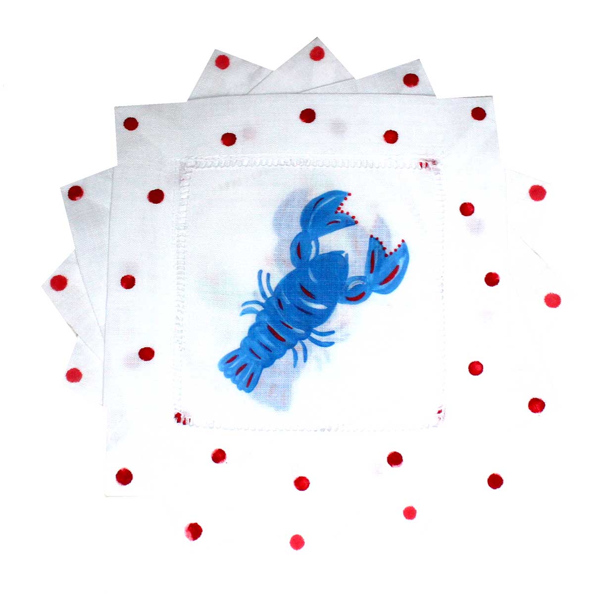 Blue Lobster Linen Cocktail Napkins - Thumbnail 5