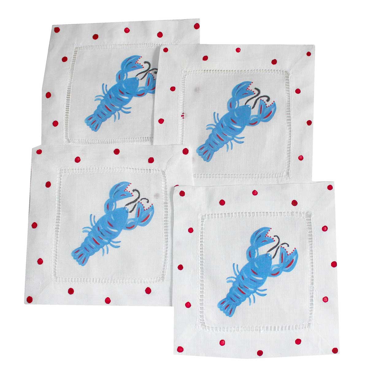 Blue Lobster Linen Cocktail Napkins - Thumbnail 3
