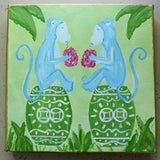 Blue Monkeys on a Chinoiserie Garden Stool Painting