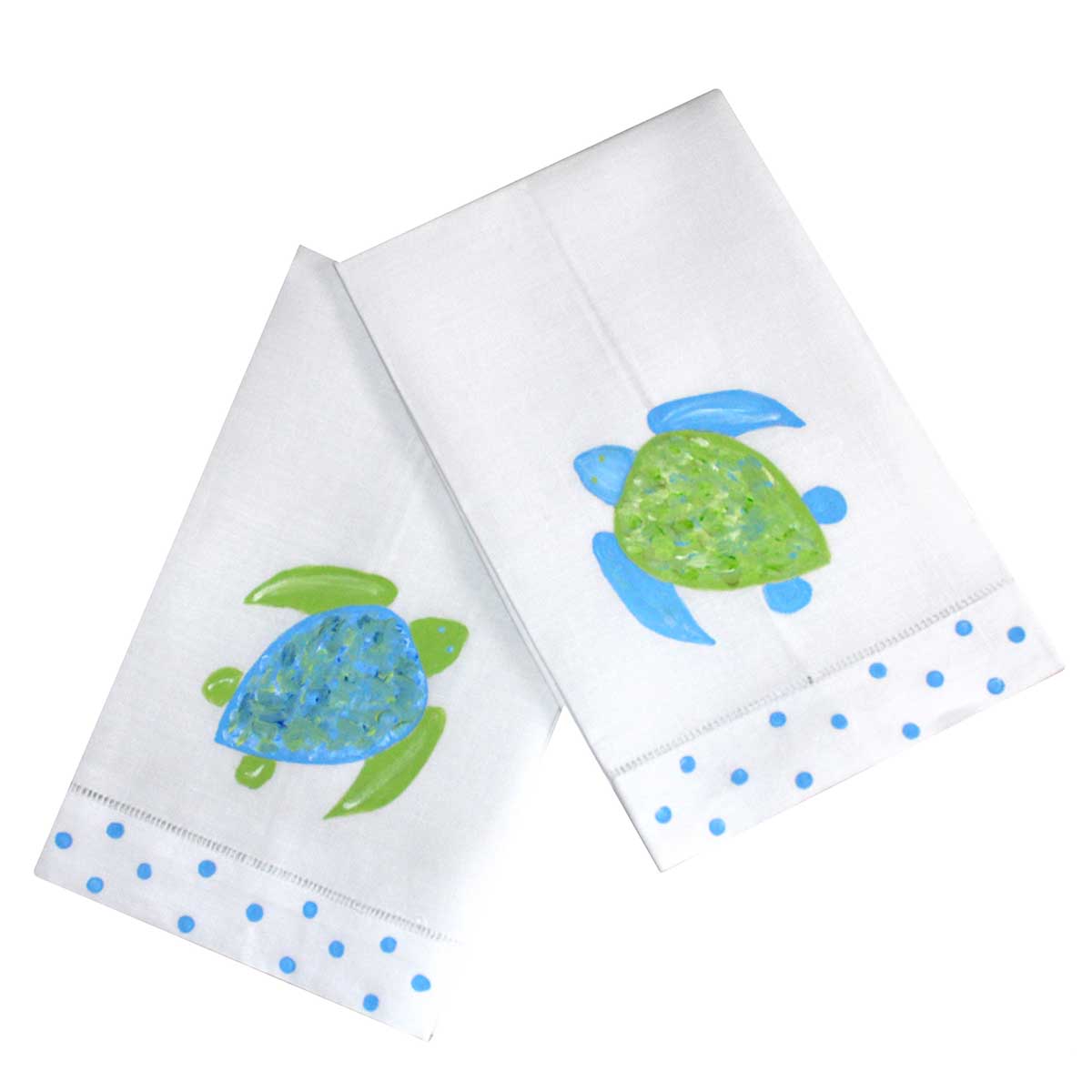 Blue and Green Sea Turtle Linen Guest Towel Set