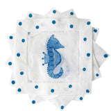 Blue and White Sea Horse Linen Cocktail Napkins