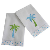Blue and Green Palm Tree Linen Guest Towels