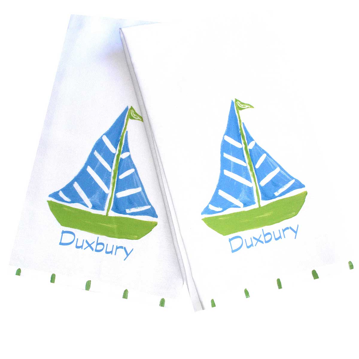 Blue and Green Sailboat Tea Towel