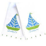 Blue and Green Sailboat Kitchen Towel