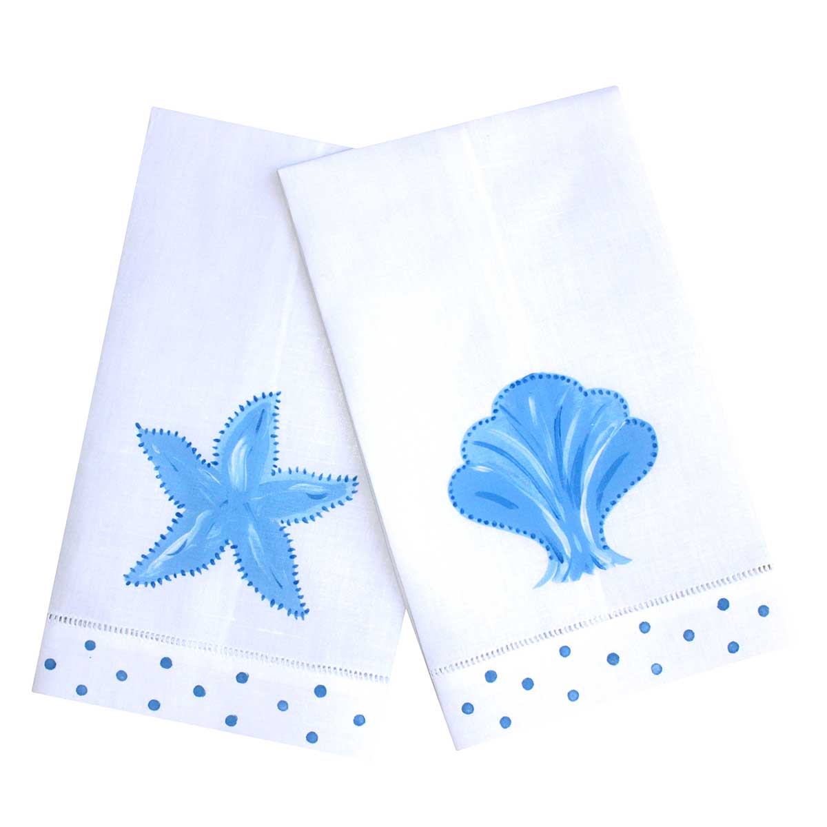 Blue and White Shell Linen Guest Towel Set