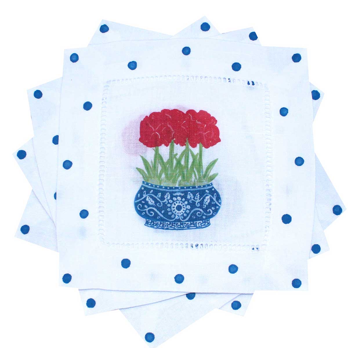 Amaryllis Chinoiserie Linen Cocktail Napkins - Thumbnail 2