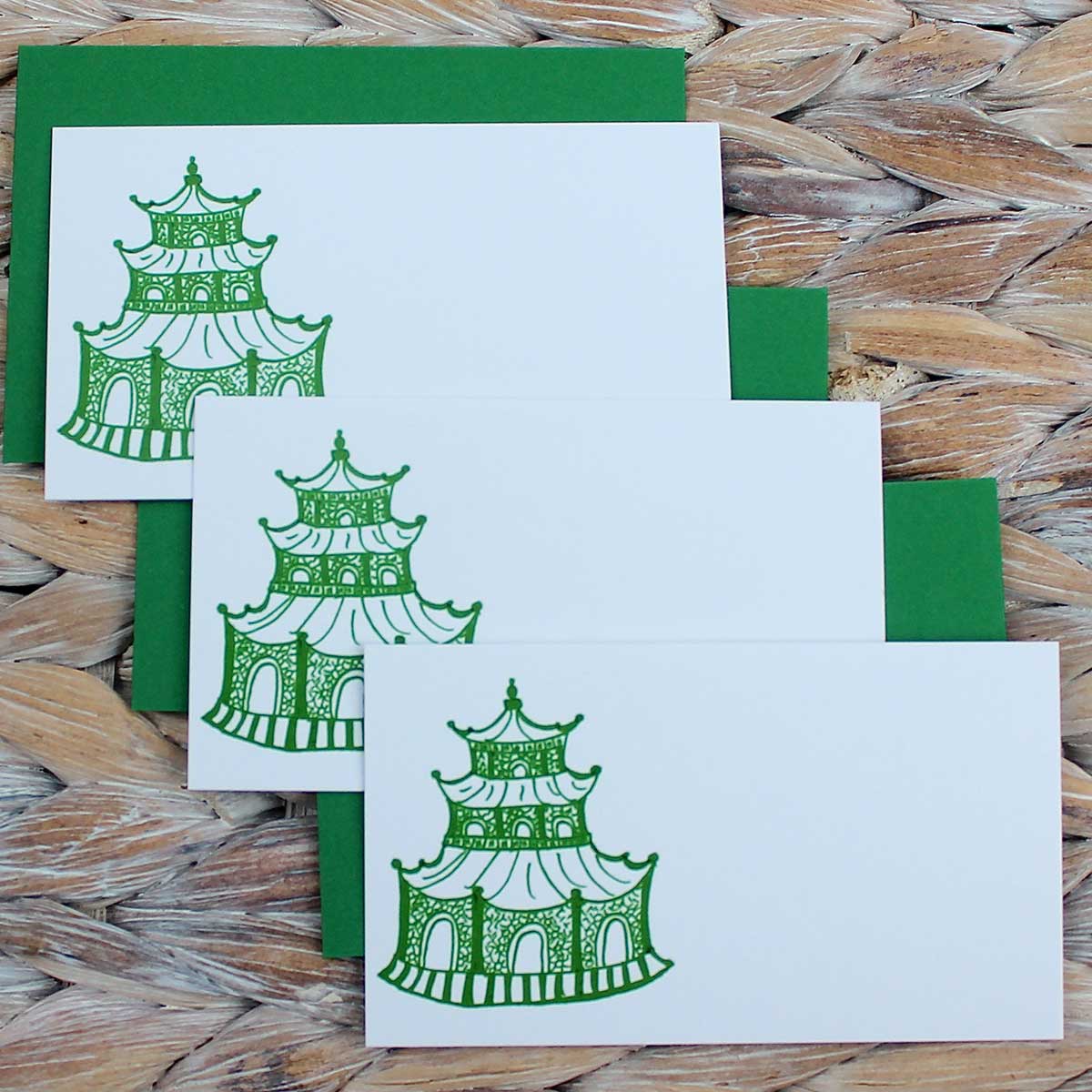 Chinoiserie Green Pagoda Gift Enclosure Card Set