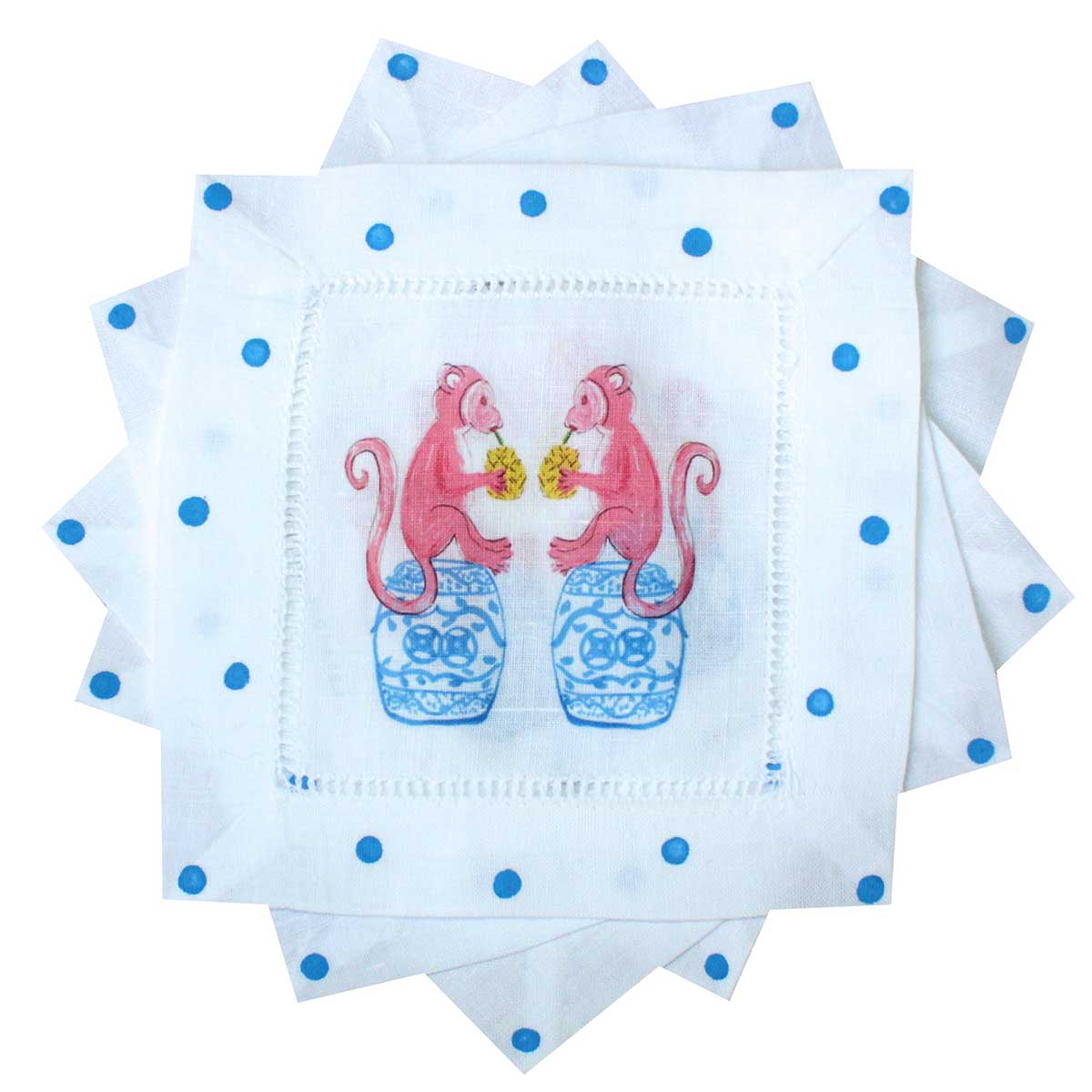 Chinoiserie Monkey Linen Cocktail Napkins