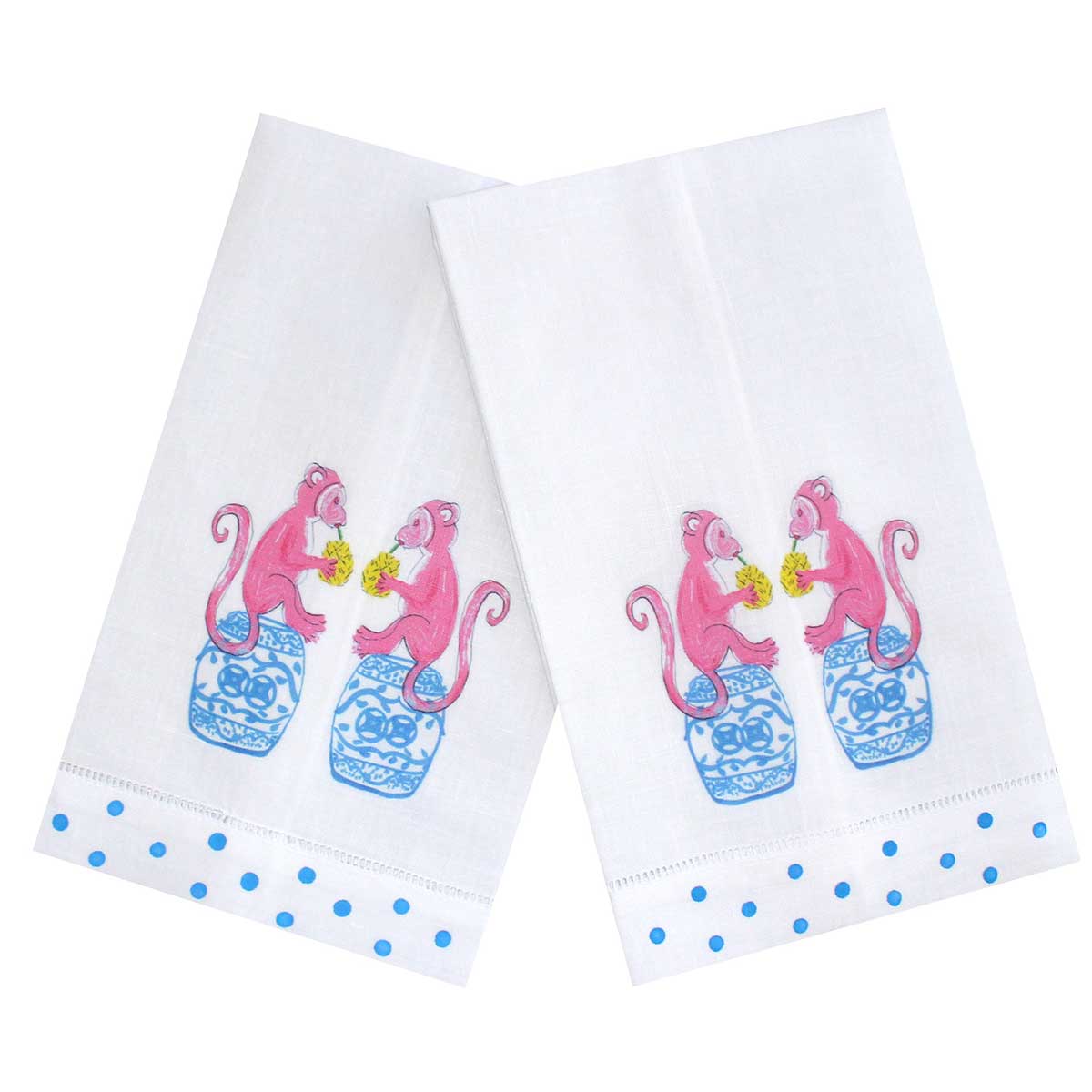 Chinoiserie Monkey Linen Guest Towel - Thumbnail 2