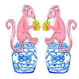 Chinoiserie Monkey Linen Cocktail Napkins