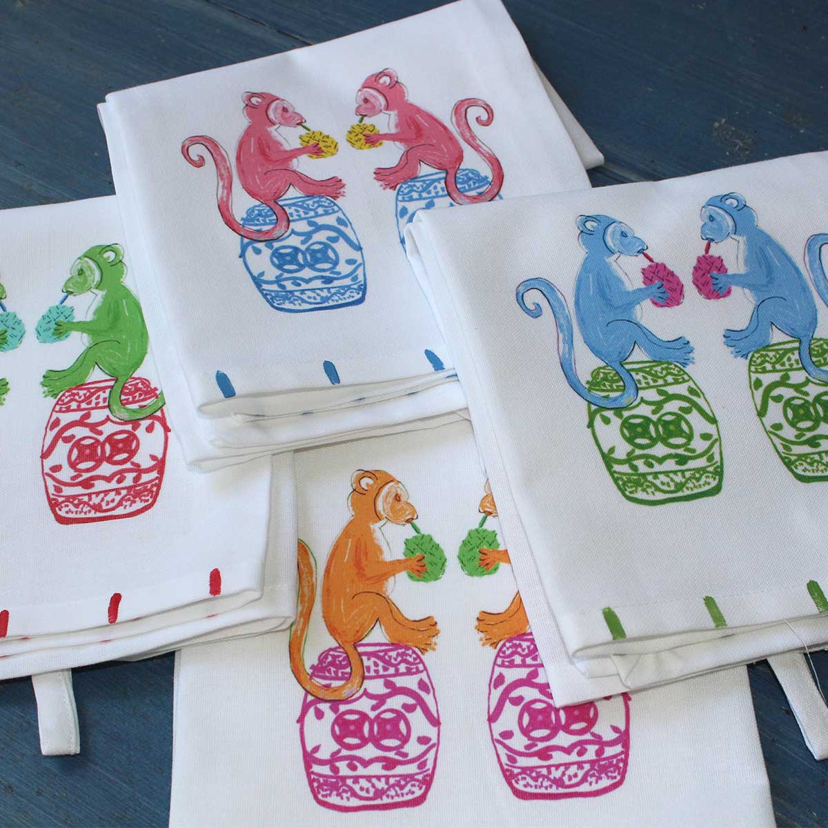 CHINOISERIE MONKEYS TEA TOWEL - Thumbnail 2