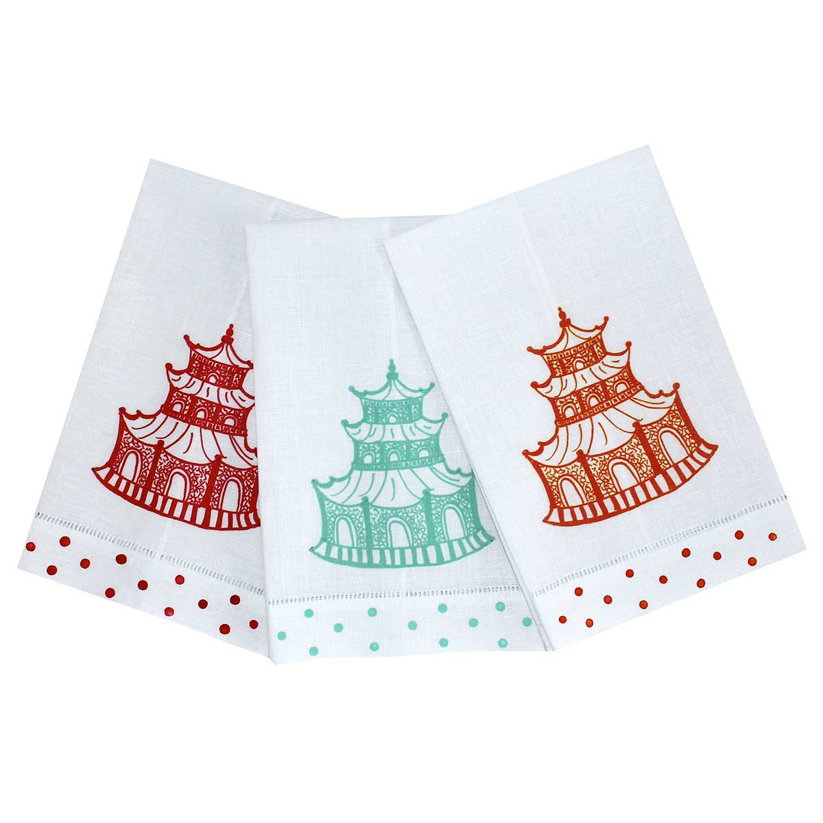 Autumn Colors Chinoiserie Pagoda Linen Guest Towel - Thumbnail 2
