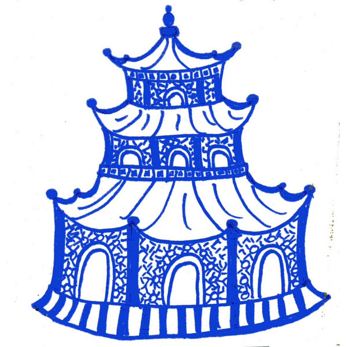 Blue Chinoiserie Pagoda Tea Towel