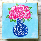 Chinoiserie Vase of Pink Roses Painting