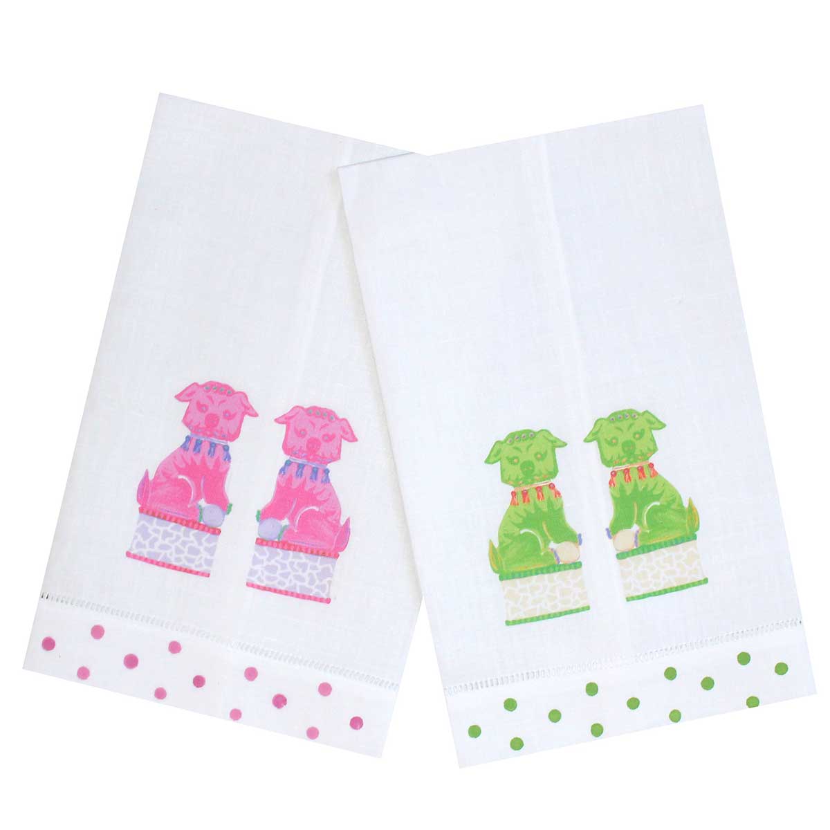 Chinoiserie Foo Dogs Linen Guest Towels