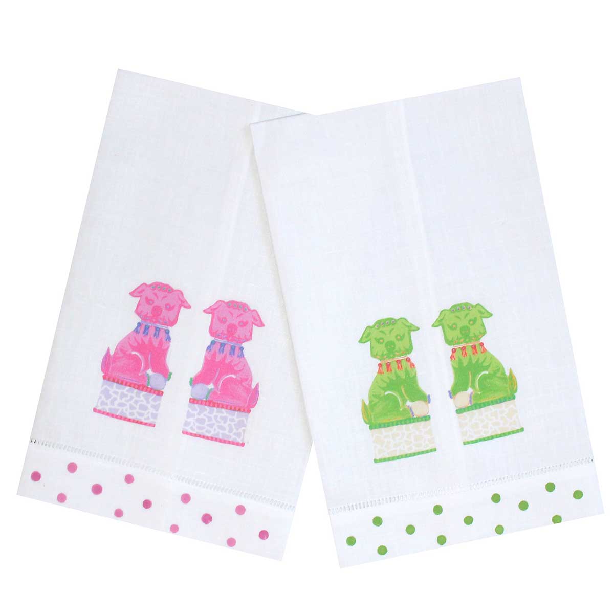 Chinoiserie Foo Dogs Linen Guest Towel