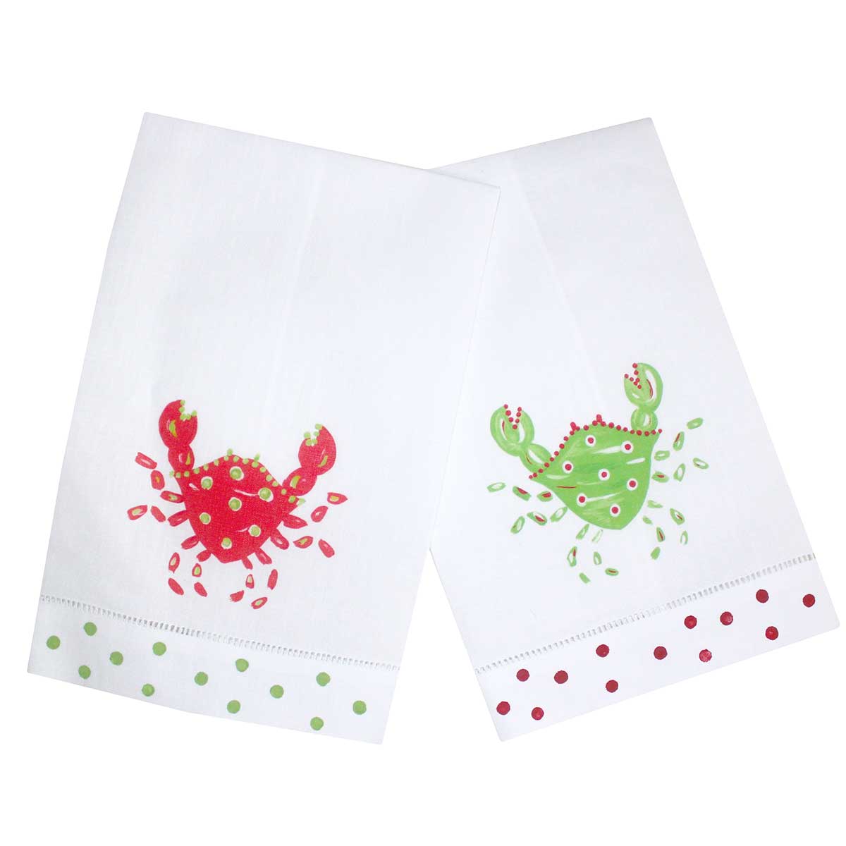 Coastal Christmas Crab Linen Guest Towels