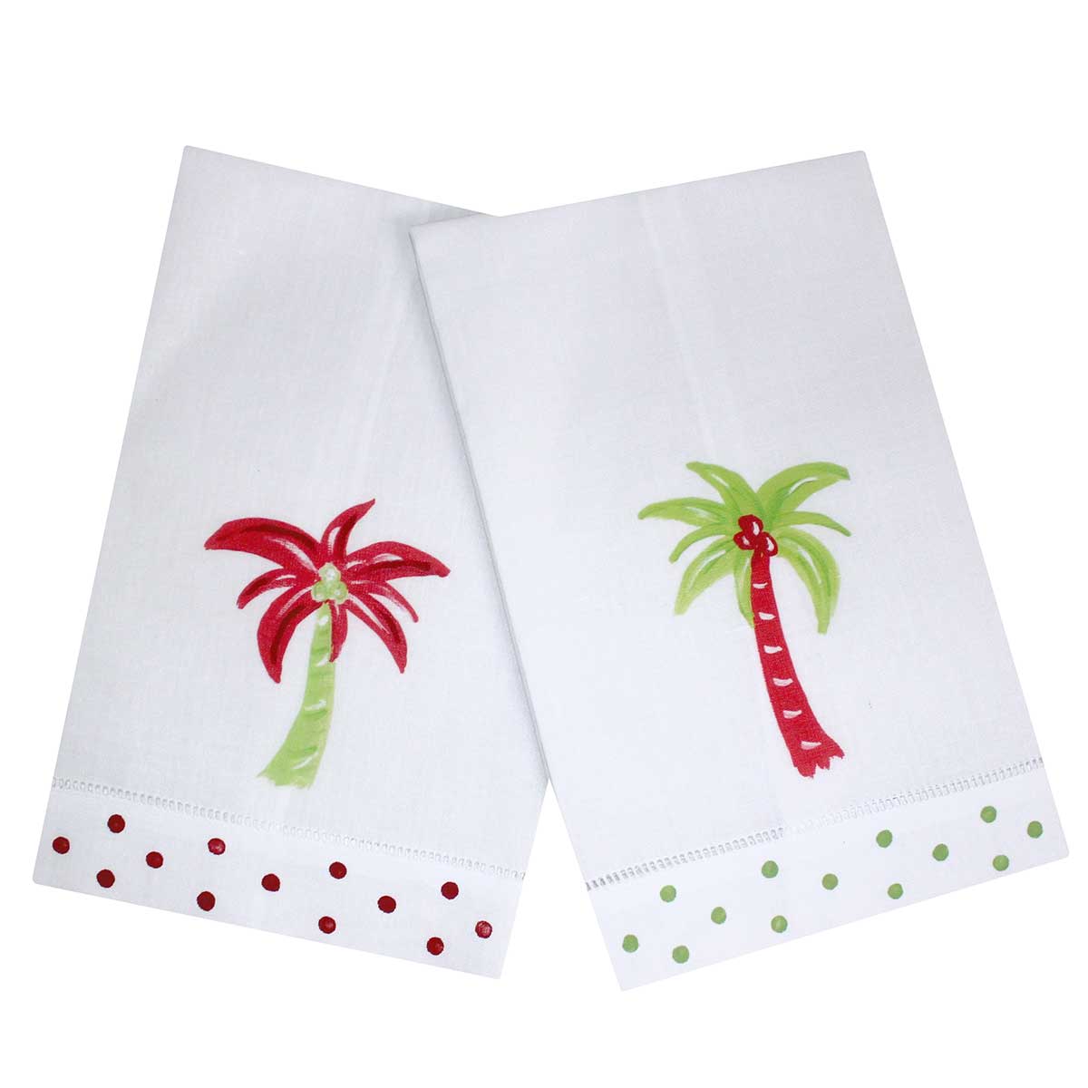 Coastal Christmas Palm Tree Linen Guest Towel Set