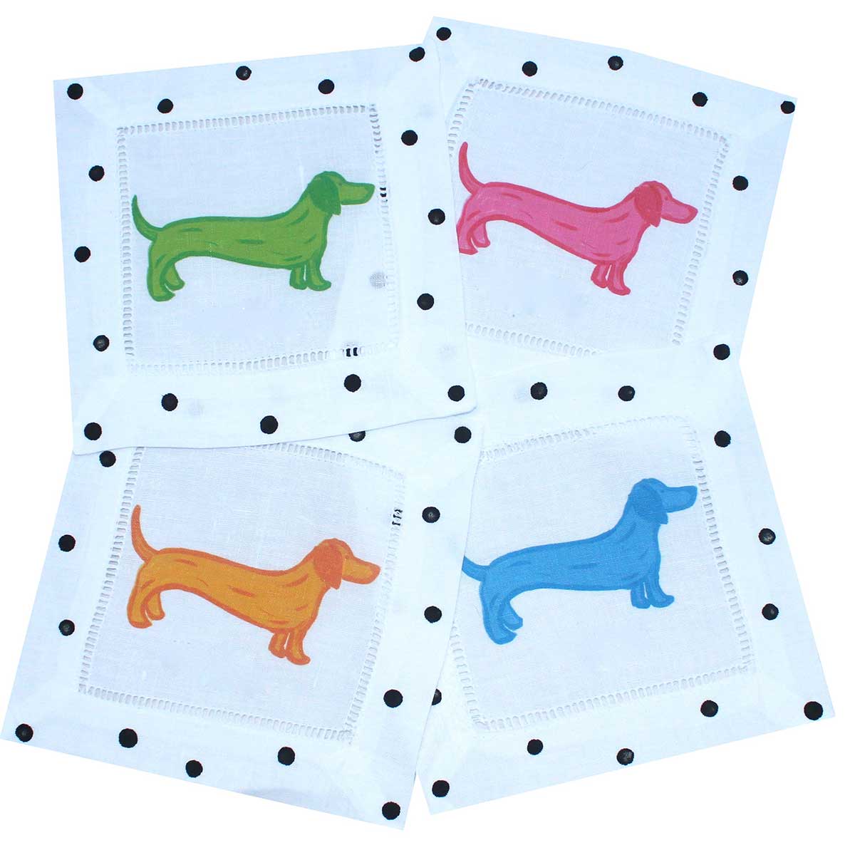 Colorful Dachshund Linen Cocktail Napkins